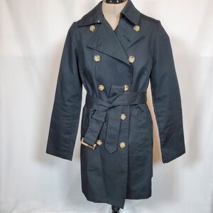 Old Navy Women’s Trench Coat Small Black Double Breasted Cotton Unlined Classic